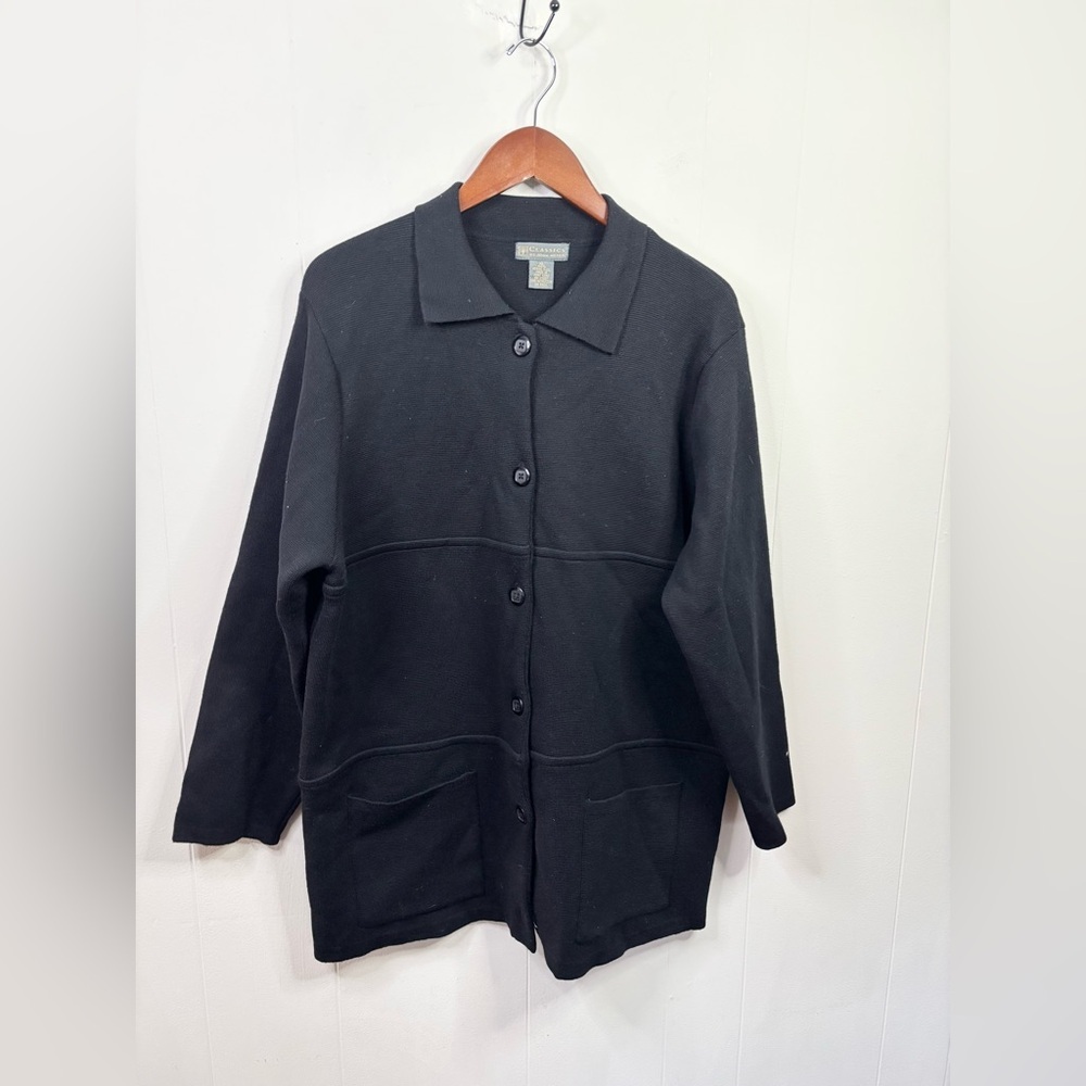 Classics by John Meyer black cardigan sweater jacket 100% wool size XL vintage